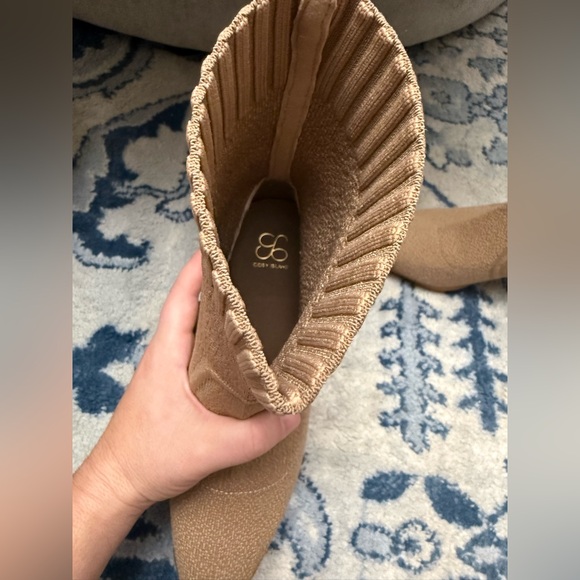 COSY ISLAND BelleVoyage Block Heel Pointed Toe Sock Ankle Booties Boots Apricot - Picture 5 of 10